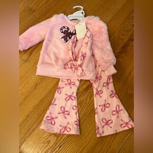 btween Pink Cane sequin soft and fuzzy sweatshirt and pants with headband outfit